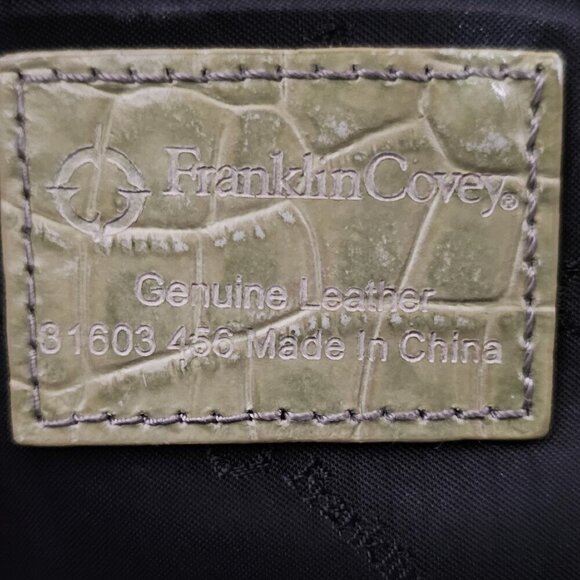 Franklin Covey Green Leather Croc Embossed Messenger Organizer Crossbody Tote - Picture 13 of 16